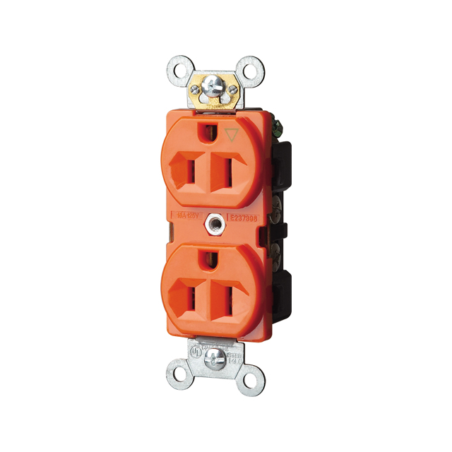 Tomacorriente doble polarizado 20A, 125V, NEMA 5-15R, naranja, UL