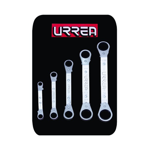 [HER.04.463] [1190A] URREA Juego de 5 llaves de rachet planas en pulgadas