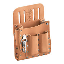 [HER.04.036] [5126] KLEIN Bolsa para herramientas de cuero de 5 bolsillos con broche para cuchillo