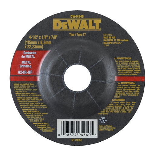 [HER.08.099] DEWALT Disco de corte y desbaste para metal de 4½"x¼"x7/8"