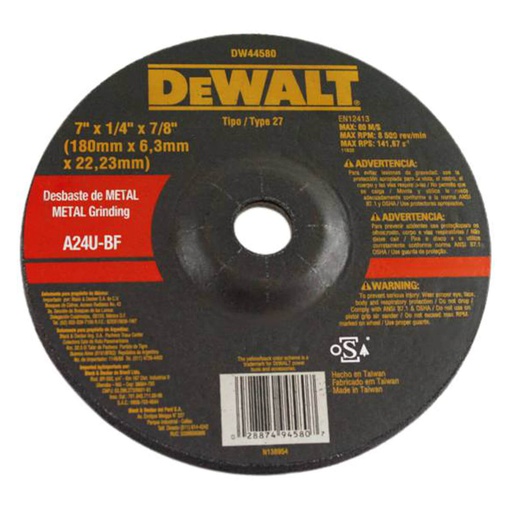 [HER.08.100] DEWALT Disco de corte y desbaste para metal de 7"x¼"x7/8"