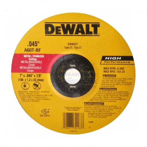 [HER.08.106] DEWALT Disco de corte para metal de 7"x0.45"x7/8"