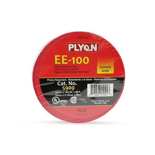 [CIN.01.015] [EE-100_ROJ] Cinta aislante ¾" x 60' UL LISTED rojo