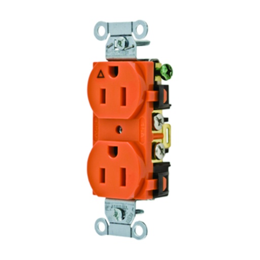 [WIR.02.038] HUBBELL IG15CR Tomacorriente doble comercial polarizado, 2P, 15A, 125V, 5-15R, naranja