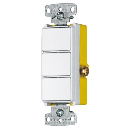 [WIR.03.132] [RCD111W] HUBBELL RCD111W Interruptor triple decorativo 3 vías, 15A, 120V AC, blanco