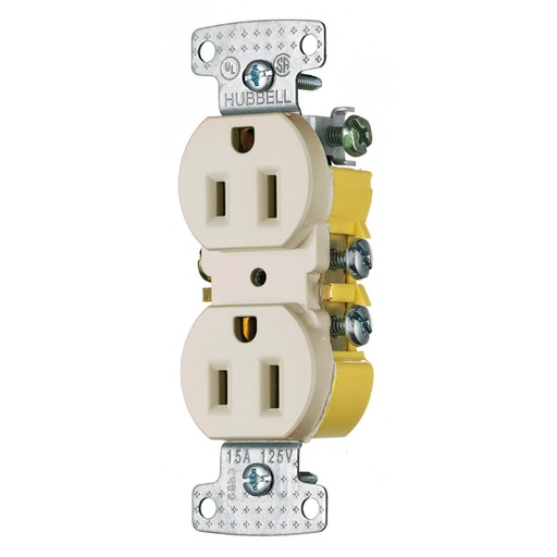 [WIR.03.355] [RR15LA] HUBBELL RR15LA Tomacorriente doble residencial polarizado 2P, 15A, 125V, 5-15R, light almond