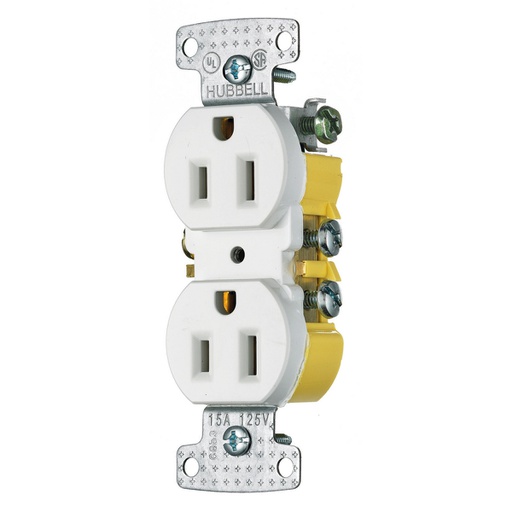 [WIR.03.354] HUBBELL RR15W Tomacorriente doble residencial polarizado 2P, 15A, 125V, 5-15R, blanco