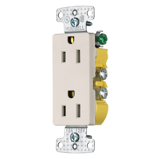 [WIR.03.343] [RRD15LA] HUBBELL RRD15LA Tomacorriente doble residencial polarizado,2P, 15A, 125V, 5-15R, light almond