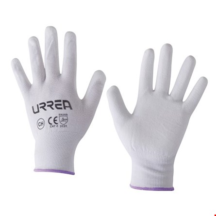 [HER.04.245] URREA Guantes de nylon con recubrimiento de poliuretano espumoso blancos talla XL