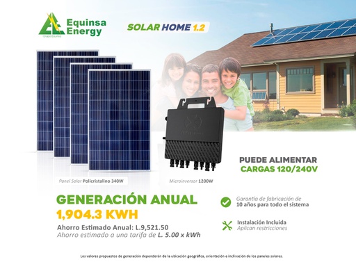 [Homesolar1.2] Sistema de 1 micro inversor de 1200W + 4 Paneles solares de 340W