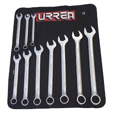 [HER.04.582] [1200GA] URREA Juego de 10 llaves combinadas satinadas 12 puntas en pulgadas