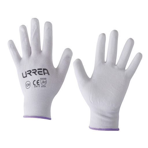 [HER.04.243] URREA Guantes de nylon con recubrimiento de poliuretano espumoso blancos talla L