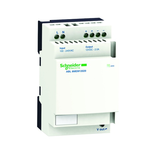[AUT.01.397] [ABL8MEM12020] ABL8MEM12020 Fuente de alimentación modo conmutador regulado para riel DIN, 1 o 2 fases, 2A, 100-240V AC, 12V
