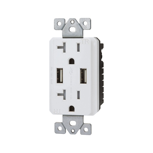 [WIR.03.751] Tomacorriente doble 20A, 125V, 2 USB de 4A, blanco, UL