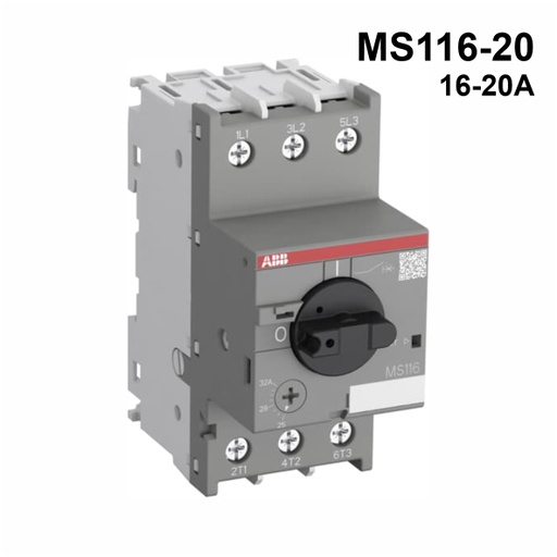 [AUT.01.029] Guardamotor termomagnético MS116-20 con terminales de abrazadera de tornillo, 16→20A, 3P, 7.5kW, 208→690VCA, -25→+55°C, 60HZ