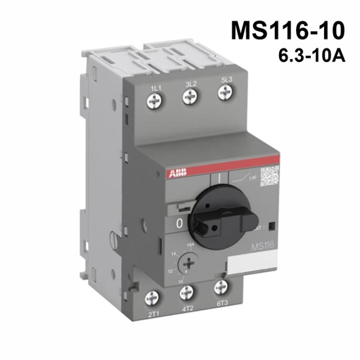 [AUT.01.032] Guardamotor termomagnético MS116-10 con terminales de abrazadera de tornillo, 6.3→10A, 3P, 22kW, 208→690VCA, -20→+60°C, 60HZ